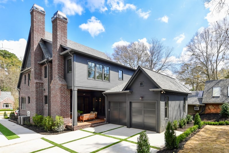 The real elevation and outdoor living area for this Morningside home in Atlanta, Georgia